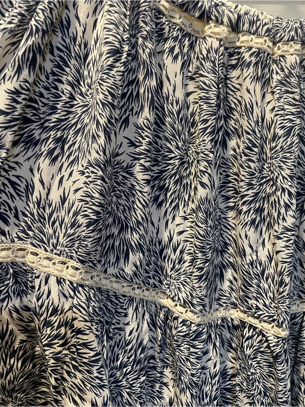 Bohemians Tiered Maxi Skirt in Navy and White, Lace Trim, Size XL - Picture 2 of 4